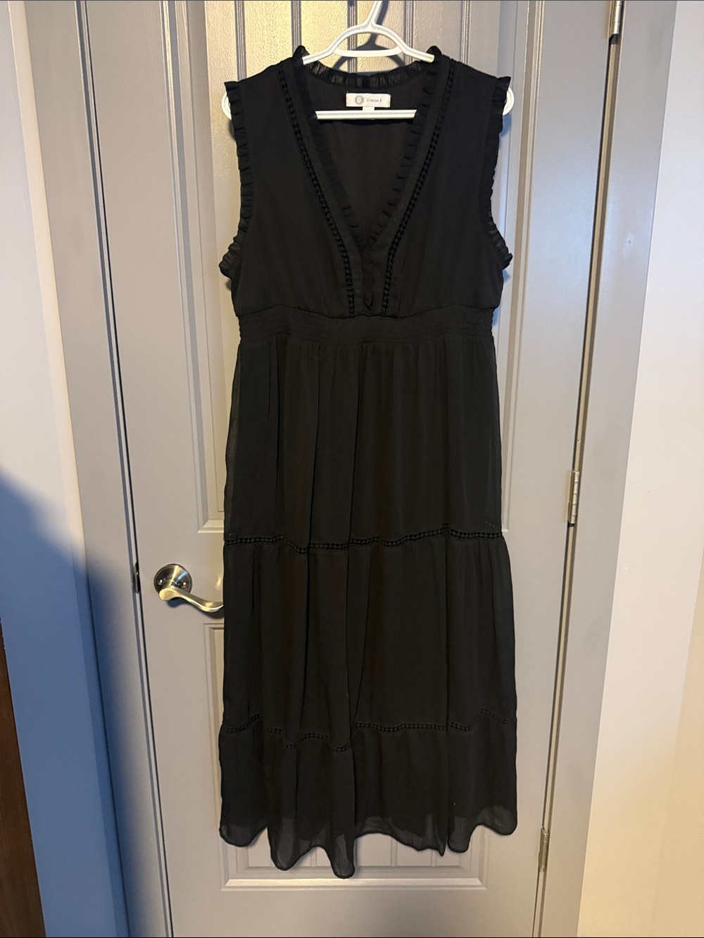 Sleeveless V-Neck Black Tiered Maxi Dress